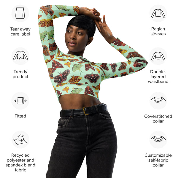 Moths Recycled Long Sleeve Crop Top