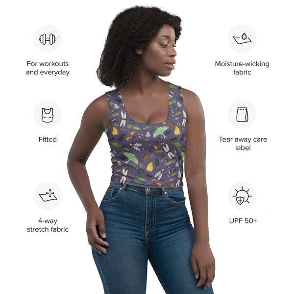 Insects Sleeveless Crop Top - Purple
