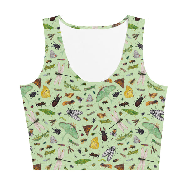 Insects Sleeveless Crop Top - Light Green