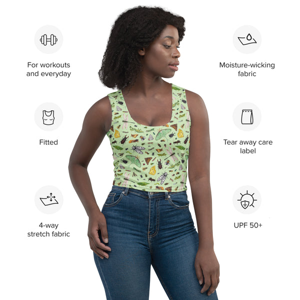 Insects Sleeveless Crop Top - Light Green