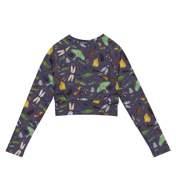 Insects Recycled Long Sleeve Crop Top - Purple