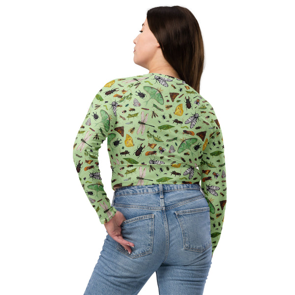 Insects Recycled Long Sleeve Crop Top - Light Green