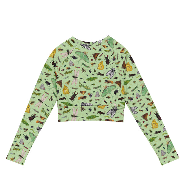 Insects Recycled Long Sleeve Crop Top - Light Green