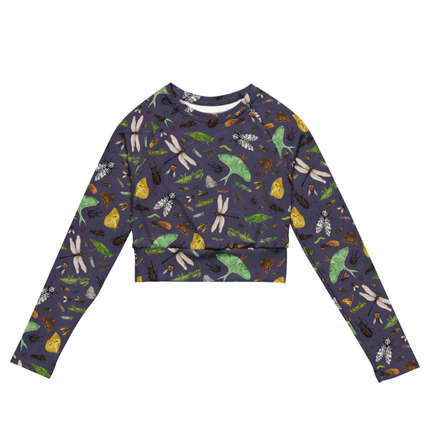 Insects Recycled Long Sleeve Crop Top - Purple