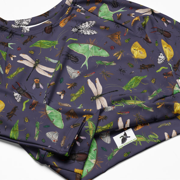 Insects Recycled Long Sleeve Crop Top - Purple