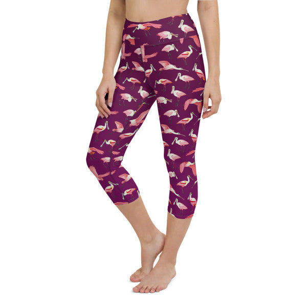 *SALE* Size Extra Small Roseate Spoonbill Magenta All-Over Print Capri Leggings