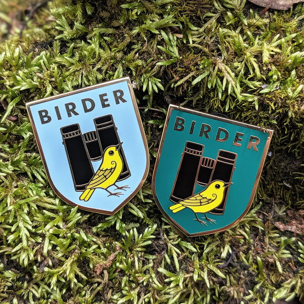 Birder Badge Enamel Pin - Dark Green and Light Blue