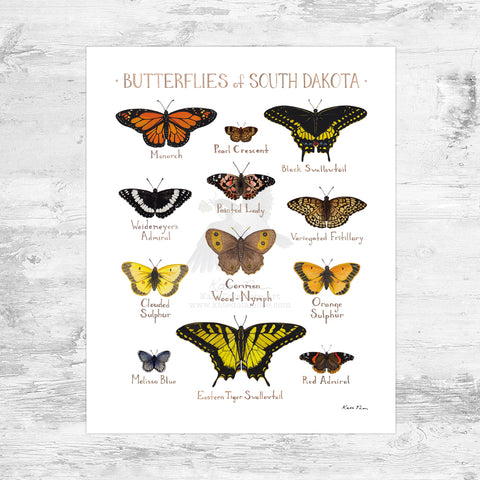 South Dakota Butterflies Field Guide Art Print Mini (8x10)