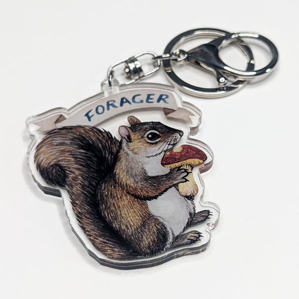 "Forager" Gray Squirrel with Mushroom Keychain