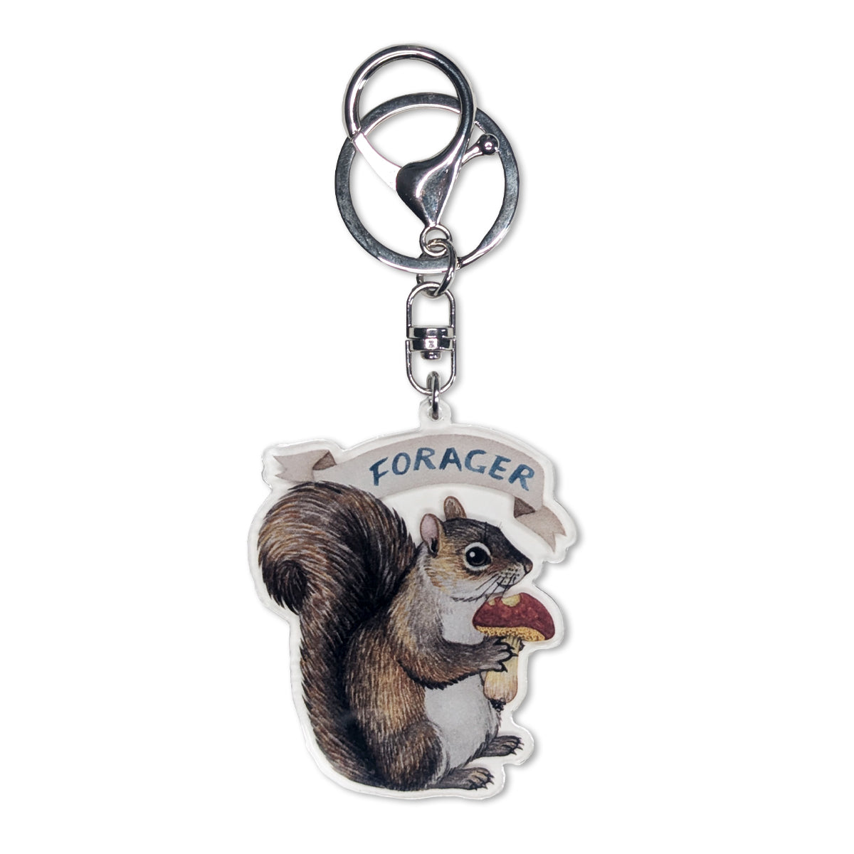 "Forager" Gray Squirrel with Mushroom Keychain