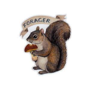 "Forager" Gray Squirrel with Mushroom Vinyl Sticker