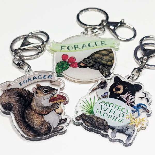 "Forager" Gray Squirrel with Mushroom Keychain