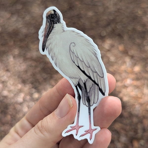 Wood Stork (floofed) Vinyl Sticker