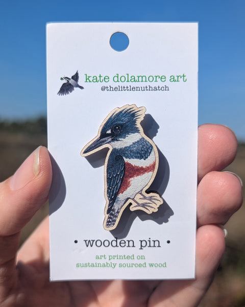 Belted Kingfisher Wooden Pin