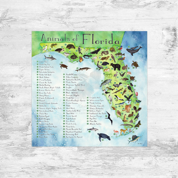 Animals of Florida Map Art Print