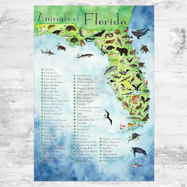Animals of Florida Map Art Print
