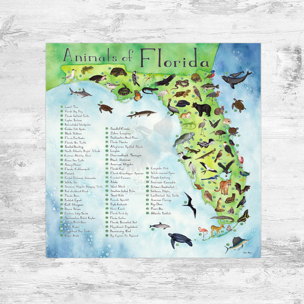 Animals of Florida Map Art Print