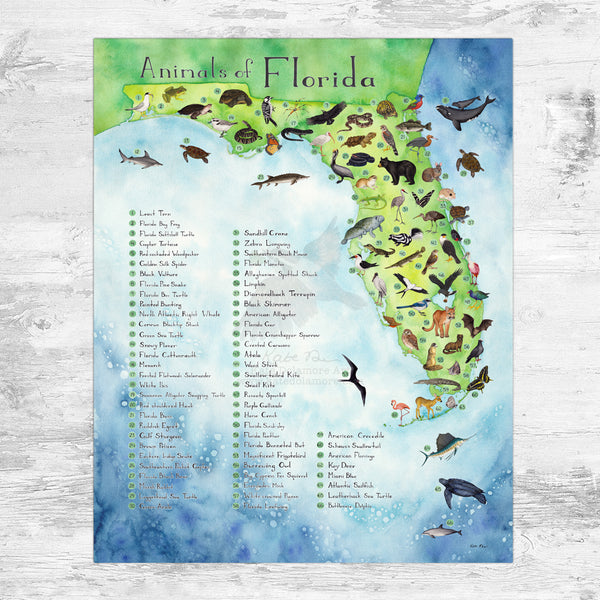 Animals of Florida Map Art Print
