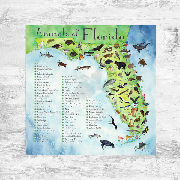 Animals of Florida Map Art Print