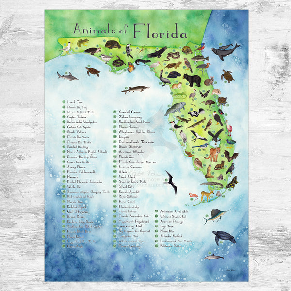 Animals of Florida Map Art Print
