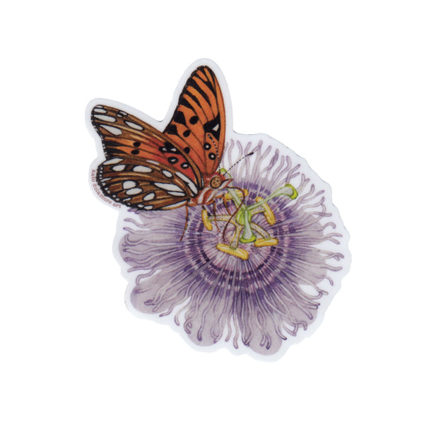 Gulf Fritillary on Passionflower Vinyl Sticker