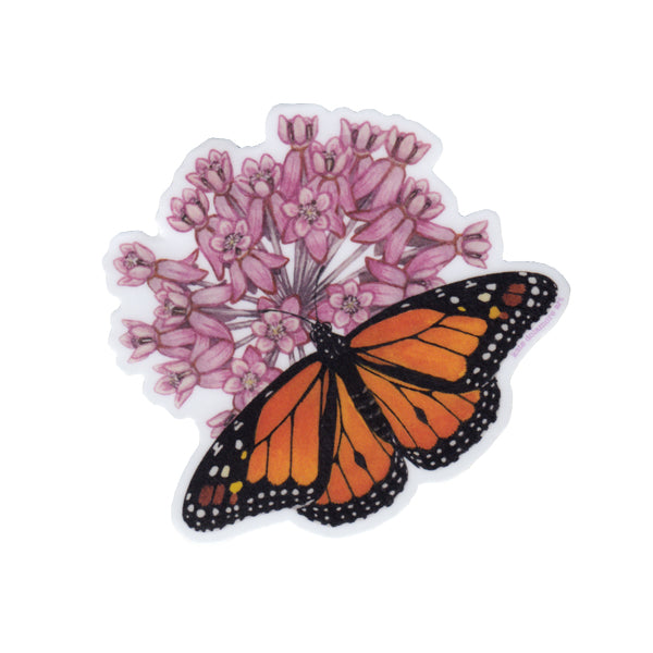 Monarch on Common Milkweed Vinyl Sticker