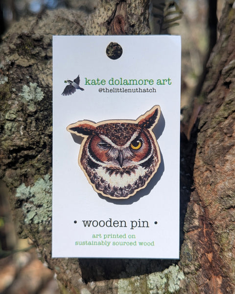 Great Horned Owl Wooden Pin