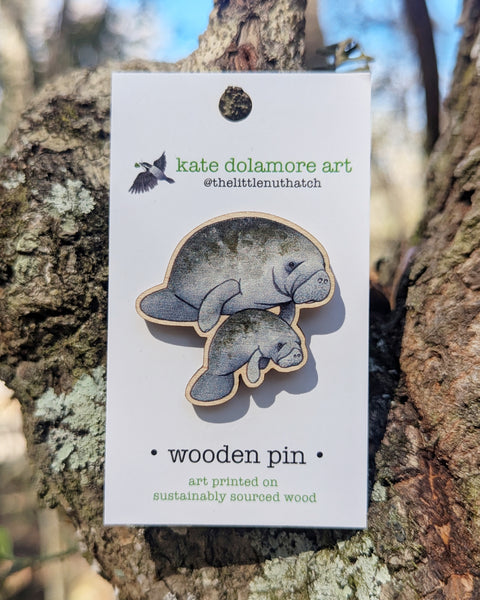 Manatees Wooden Pin