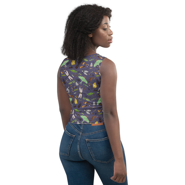 Insects Sleeveless Crop Top - Purple