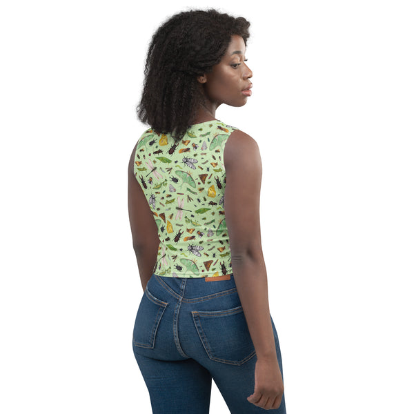 Insects Sleeveless Crop Top - Light Green