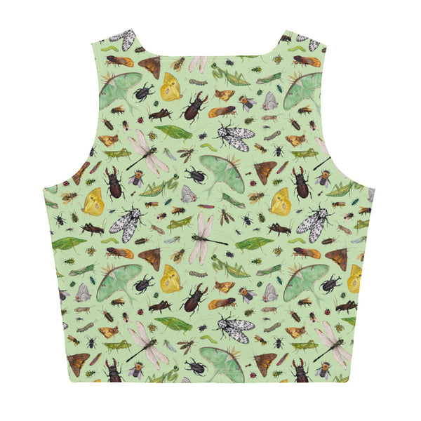 Insects Sleeveless Crop Top - Light Green