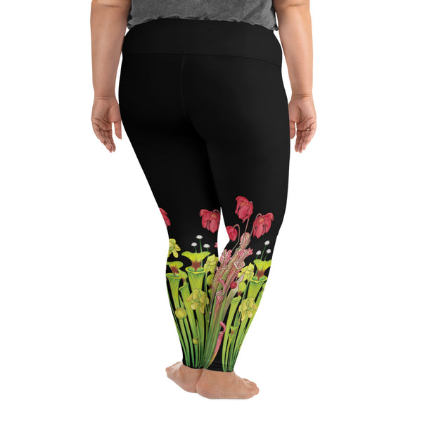 Pitcher Plant Bog in Black All-Over Print 2XL-6XL Leggings