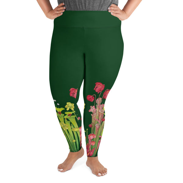 Pitcher Plant Bog in Green All-Over Print 2XL-6XL Leggings