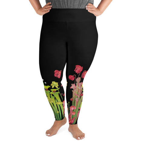 Pitcher Plant Bog in Black All-Over Print 2XL-6XL Leggings