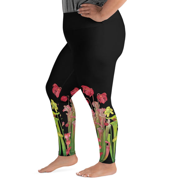 Pitcher Plant Bog in Black All-Over Print 2XL-6XL Leggings