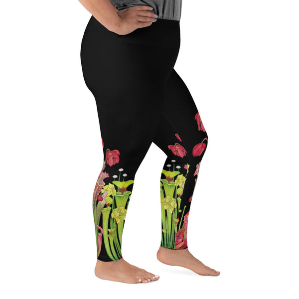 Pitcher Plant Bog in Black All-Over Print 2XL-6XL Leggings