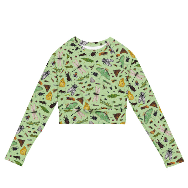 Insects Recycled Long Sleeve Crop Top - Light Green
