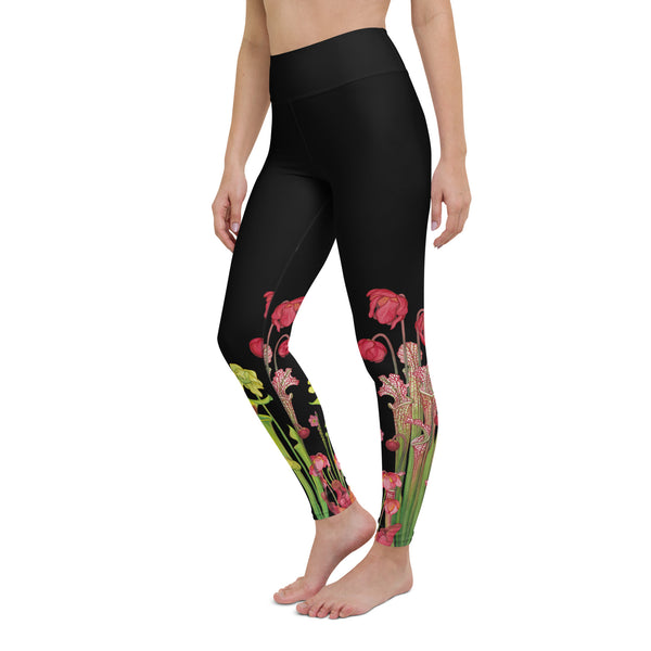 Pitcher Plant Bog in Black All-Over Print XS-XL Leggings