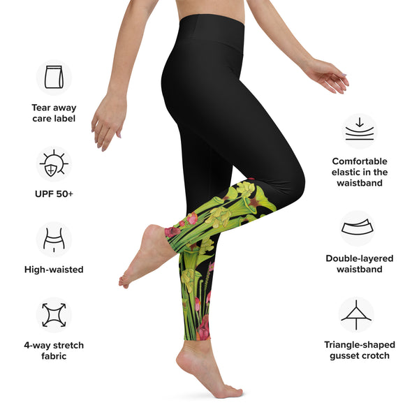 Pitcher Plant Bog in Black All-Over Print XS-XL Leggings