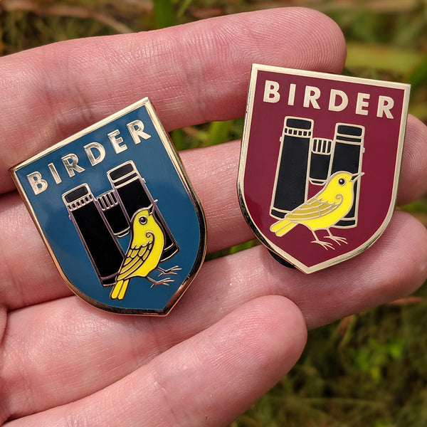 Birder Badge Enamel Pin - Dark Teal and Burgundy