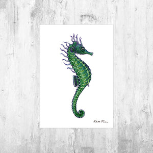 Seahorse (Green) Art Print